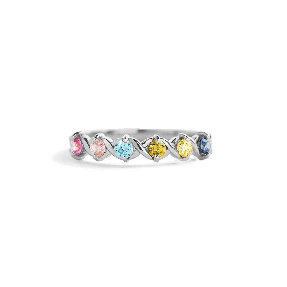 Personalisierter Croissant-Ring mit Geburtssteinen für die Familie – S925 Sterling Silber