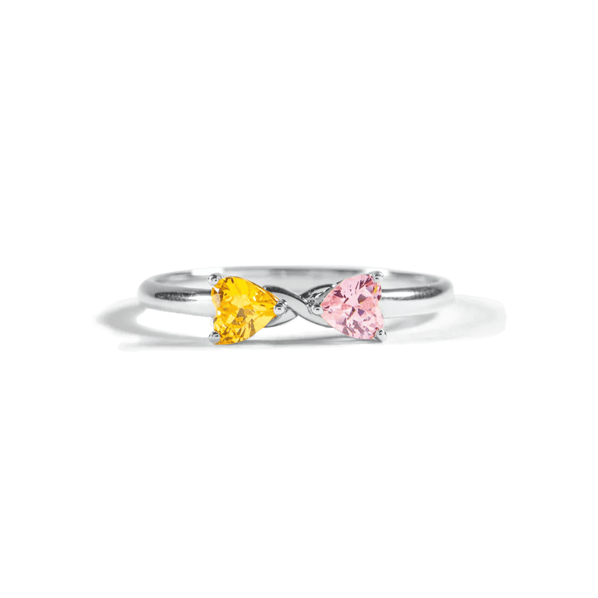 Bague Personnalisée Deux Pierres de Naissance Cœur - Argent Sterling S925