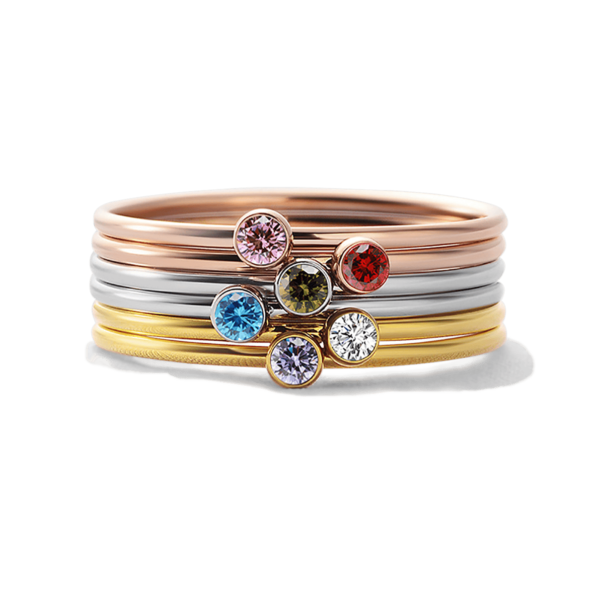 Personalized Family Birthstones Stackable Ring - Stainless Steel