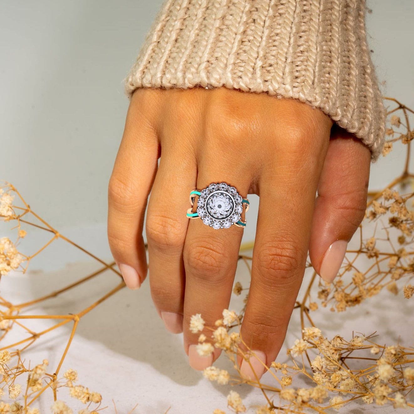 Ocean's Bloom: Diamant-Cluster-Ring - S925 Sterling Silber