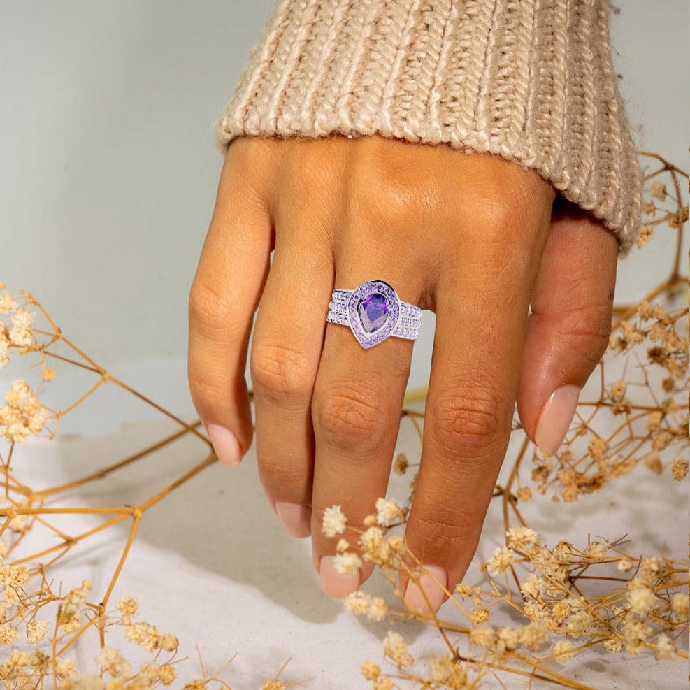 Violet Tear: Amethystring im Tropfenschliff – S925 Sterling Silber