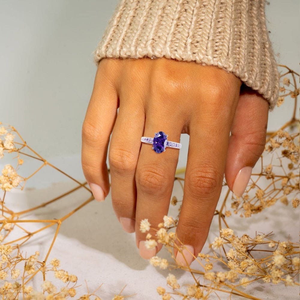 Lumine Grace: Ovaal Geslepen Amethist Ring - S925 Sterling Zilver
