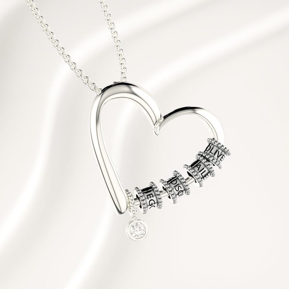 Hartketting met gegraveerde kralen & diamant