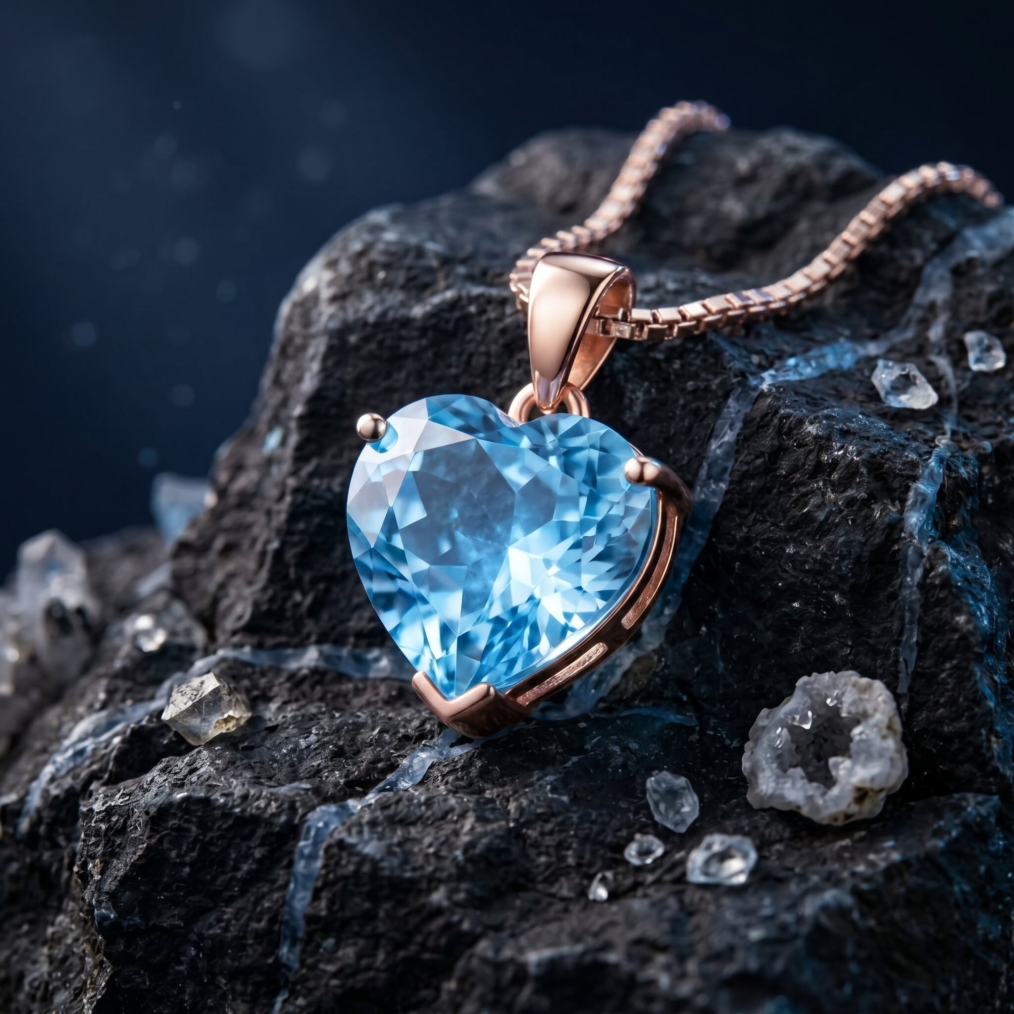 the-azurisa-heart-natural-topaz-necklace in rose gold finish