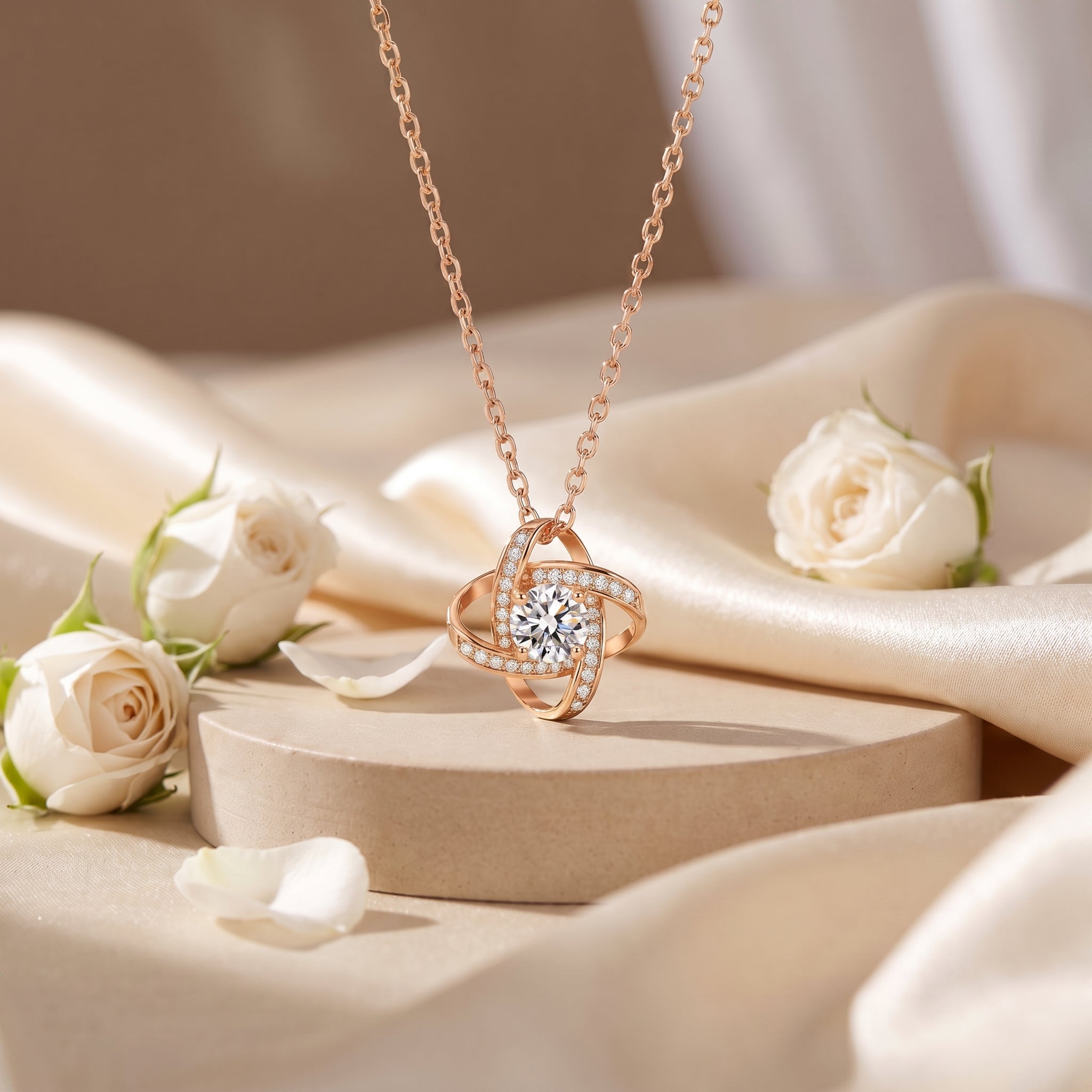 the-belisama-moissanite-necklace in rose gold finish