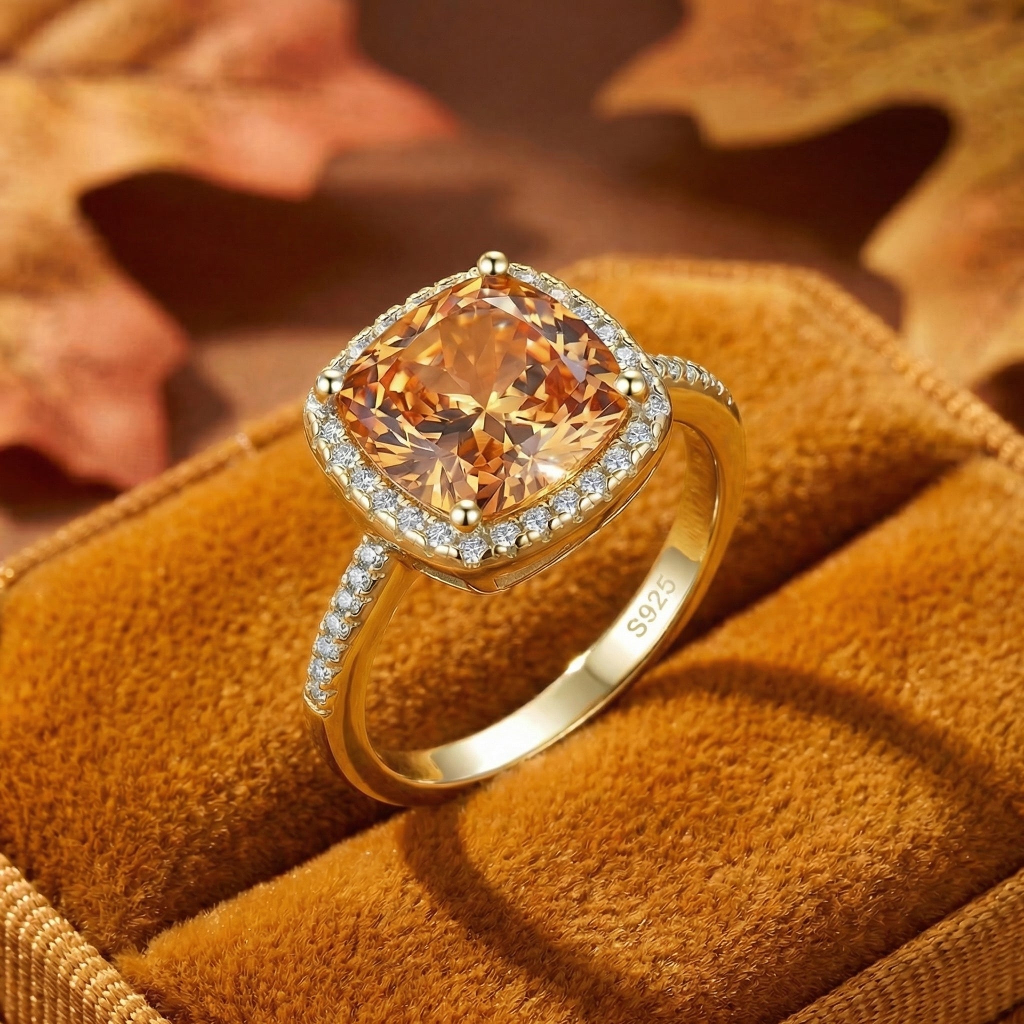 the-bellaraea-cushion-ring-s925-sterling-silver in gold finish