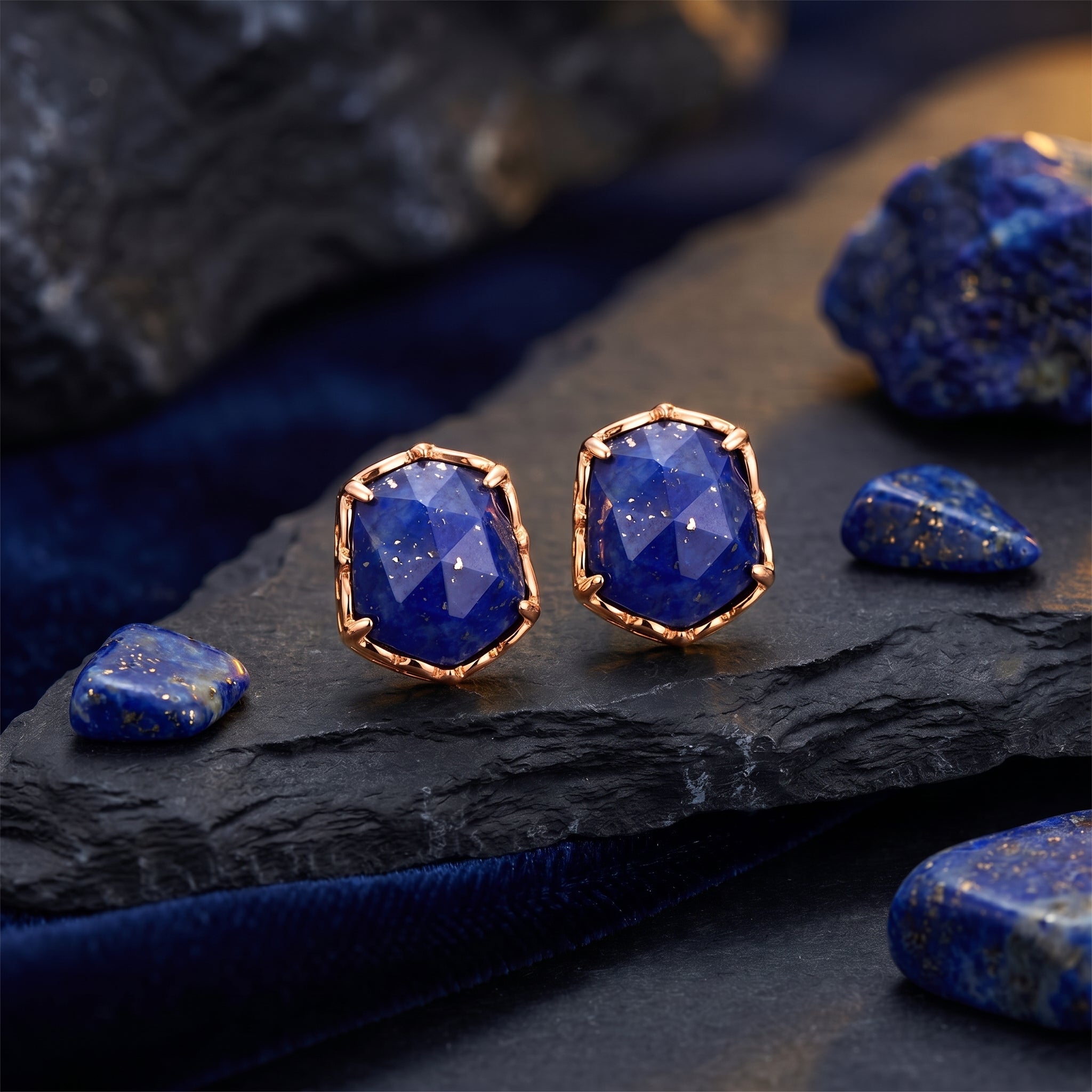 the-royal-hex-natural-lapis-earrings in rose