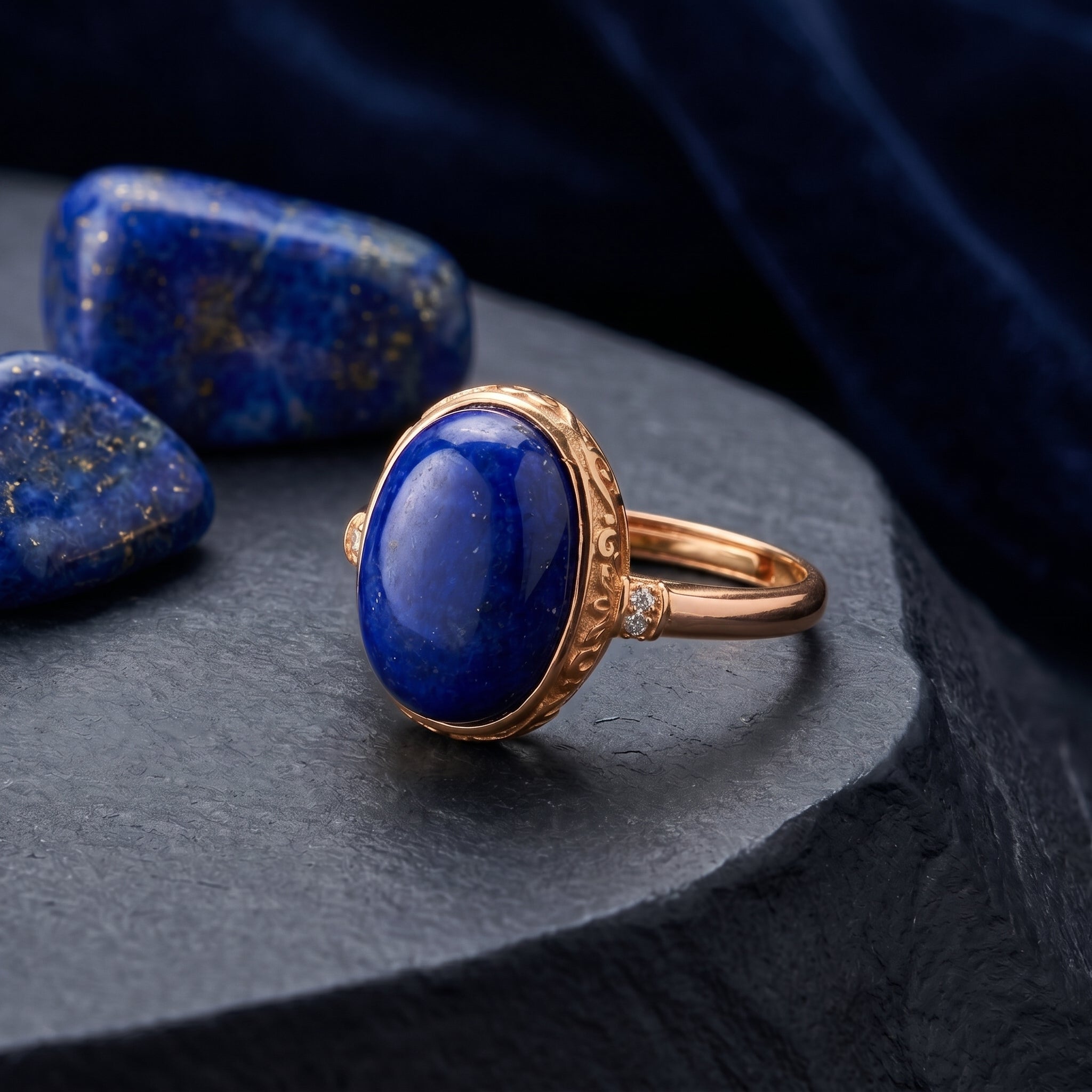 the-starscape-natural-lapis-ring in rose