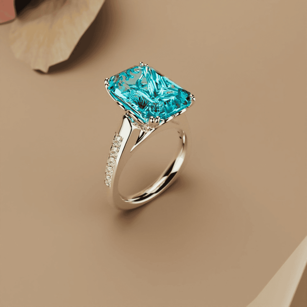 Aqua Dream: Aquamarinring im Smaragdschliff – S925 Sterling Silber