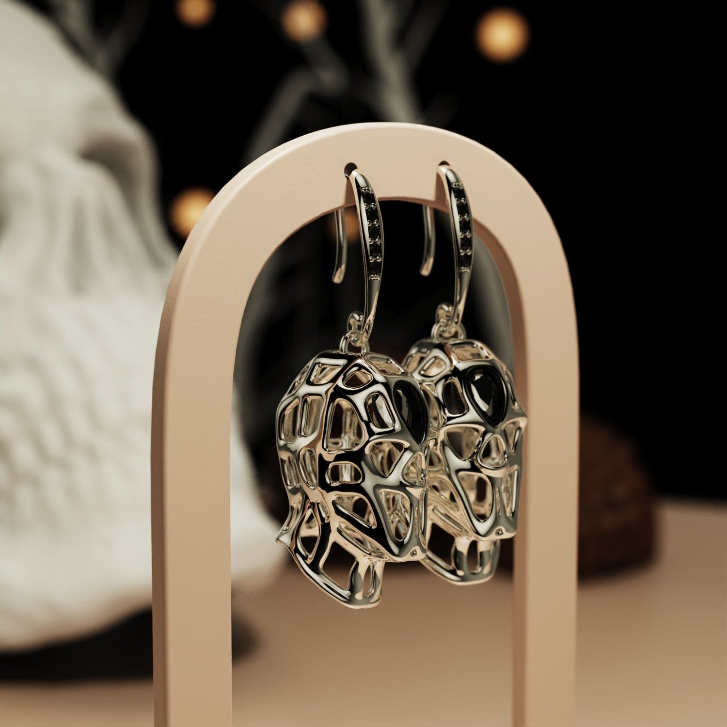 Nocturnal Purity – Ethical Diamonds Totenkopf-Halloween-Ohrringe – 1 Paar
