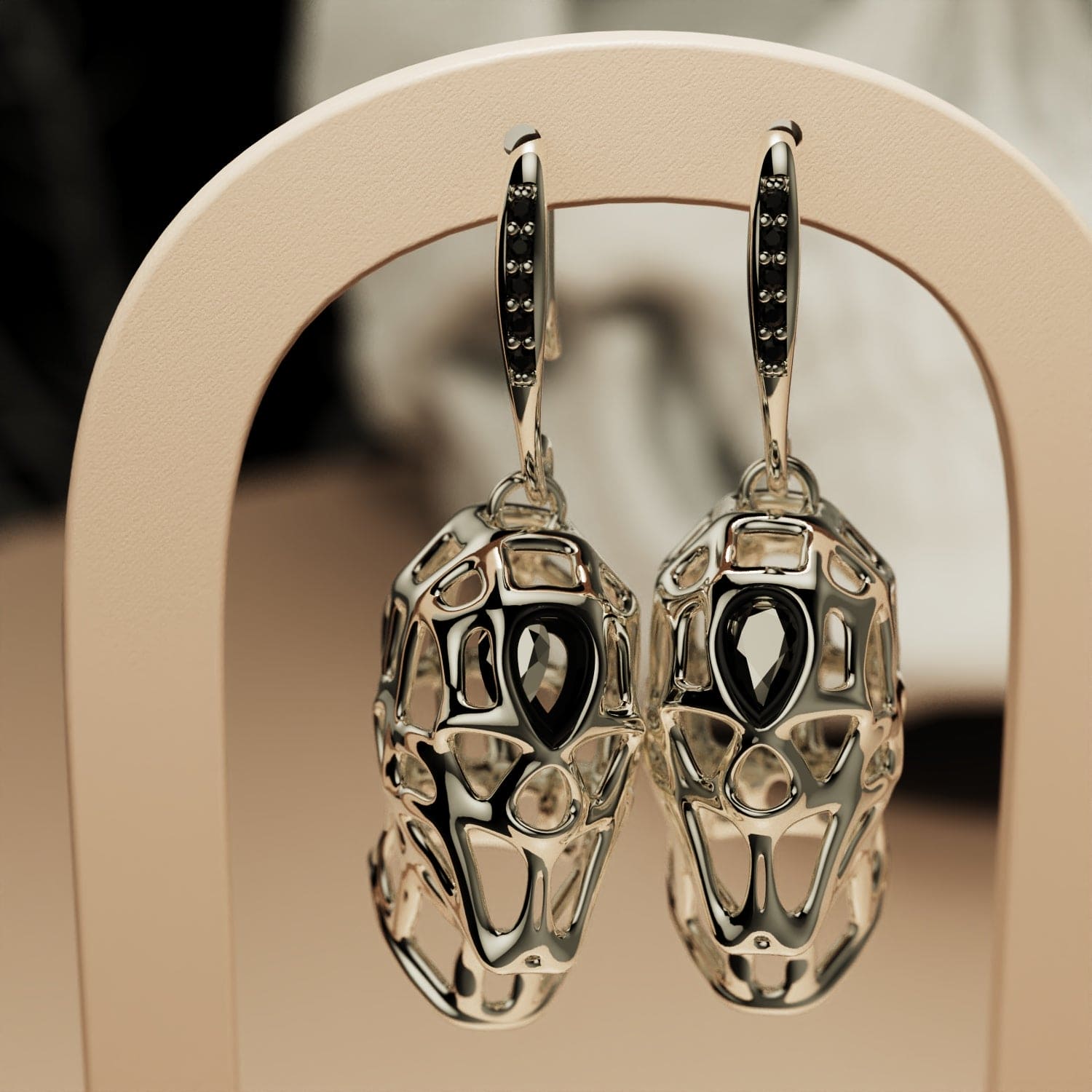 Nocturnal Purity – Ethical Diamonds Totenkopf-Halloween-Ohrringe – 1 Paar