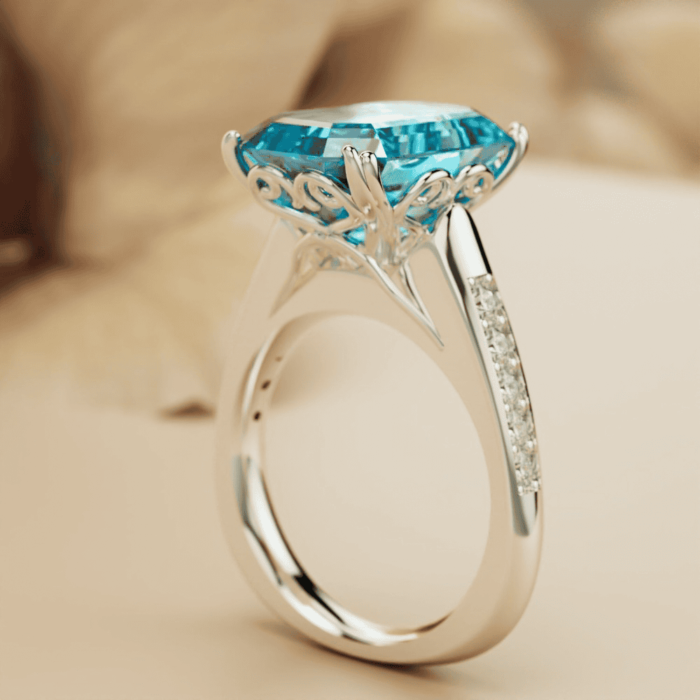 Aqua Dream: Aquamarinring im Smaragdschliff – S925 Sterling Silber