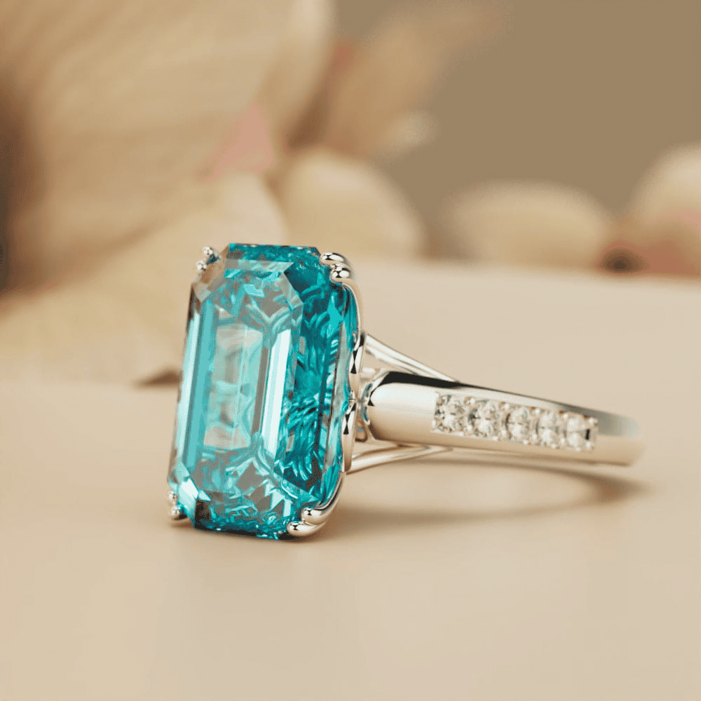 Aqua Dream: Aquamarinring im Smaragdschliff – S925 Sterling Silber