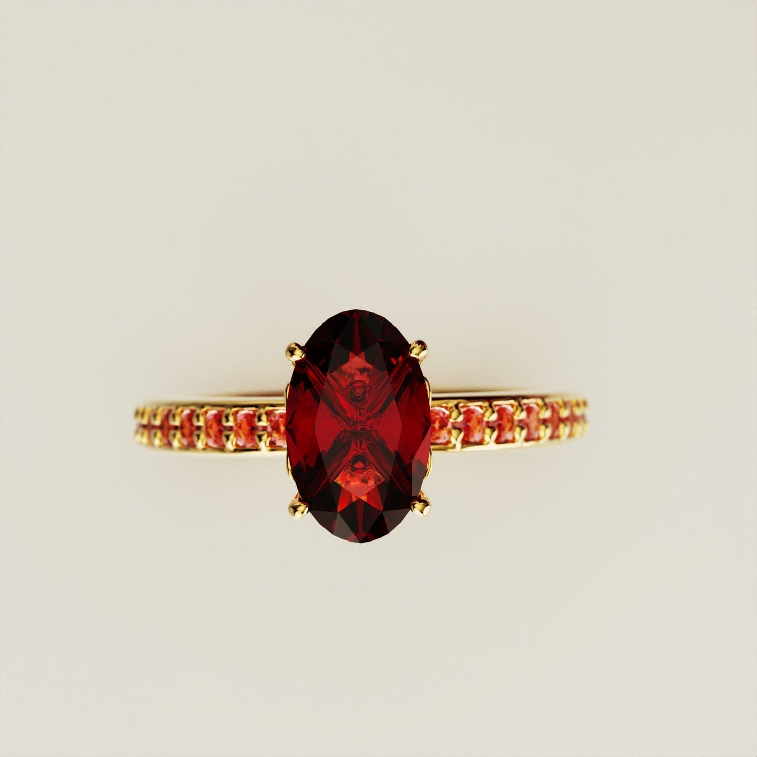 Purpurne Eleganz: Ovalschliff-Eternity-Ring – 18 Karat Gold Vermeil