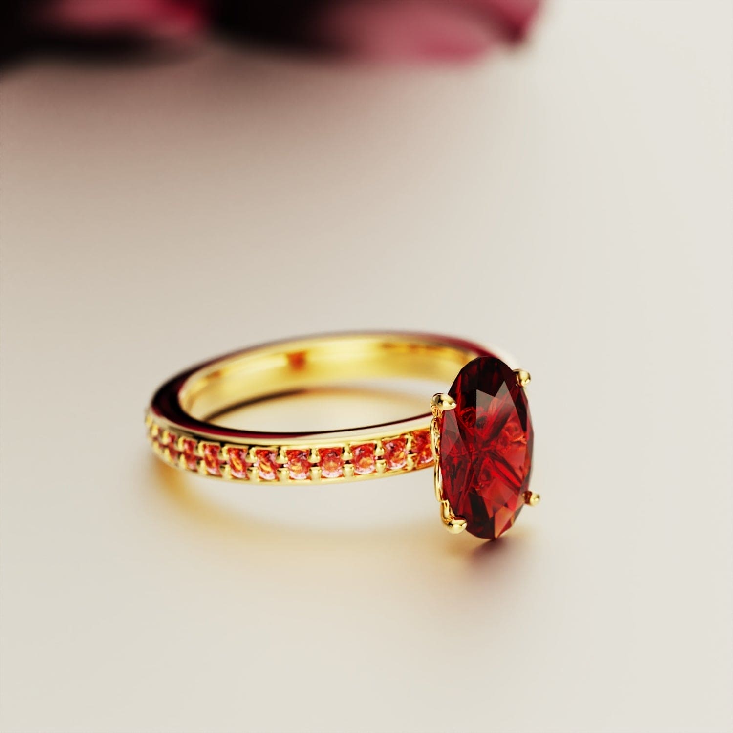 Purpurne Eleganz: Ovalschliff-Eternity-Ring – 18 Karat Gold Vermeil