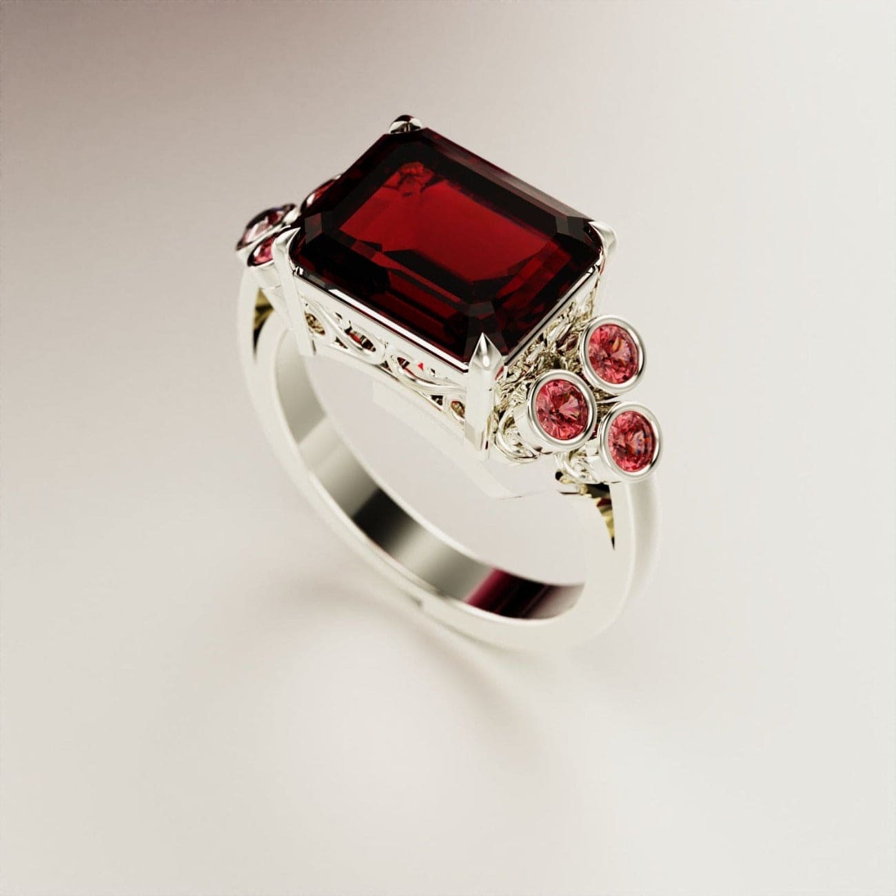 Crimson Love: Smaragdschliff-Granat-Ring-Set – S925 Sterling Silber
