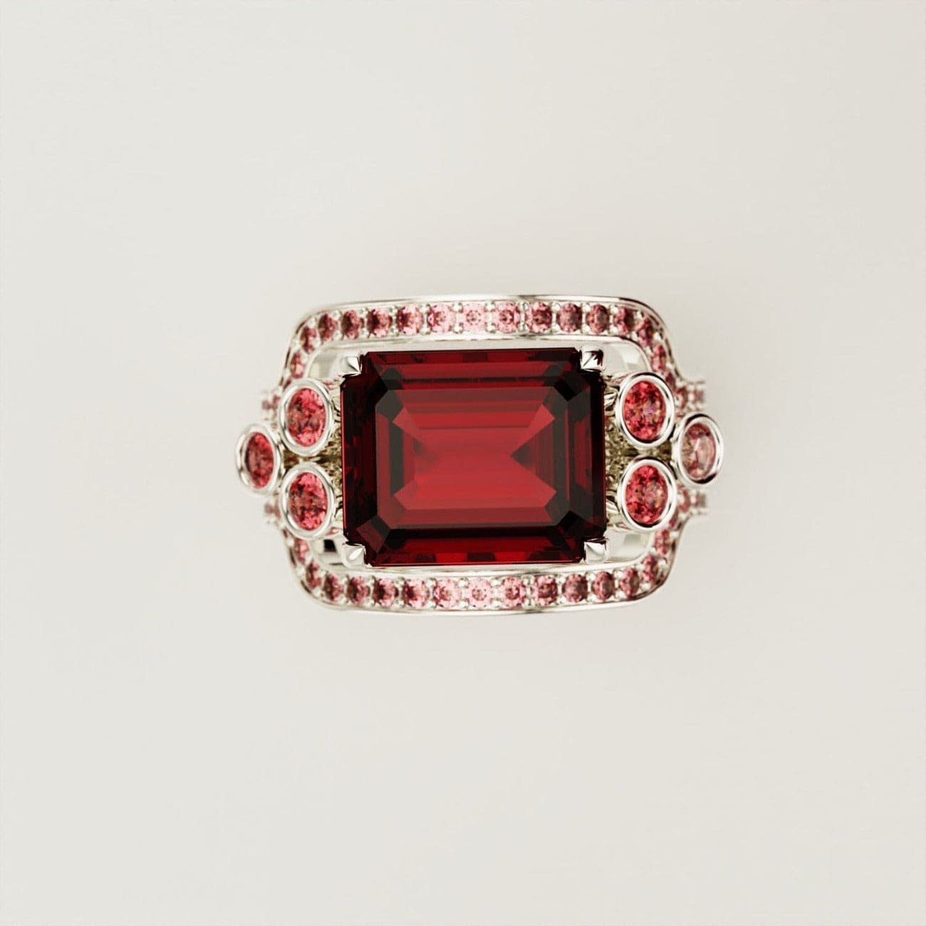 Crimson Love: Smaragdschliff-Granat-Ring-Set – S925 Sterling Silber