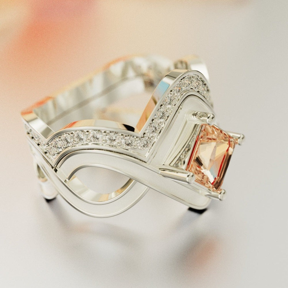 The Snow Wave: Feuerherz 2-teiliger Ring-Set – S925 Sterling Silber
