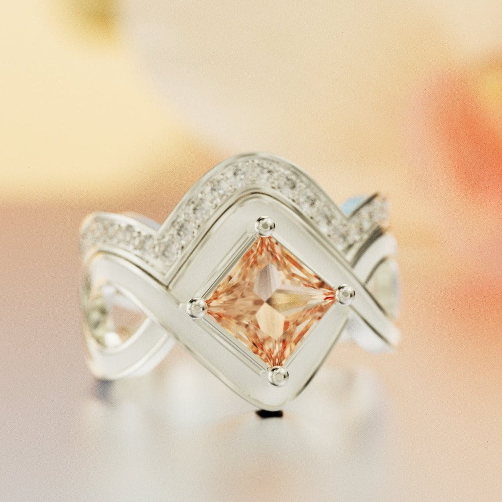 The Snow Wave: Fire's Heart 2-Piece Set Ring - S925 Sterling Silver