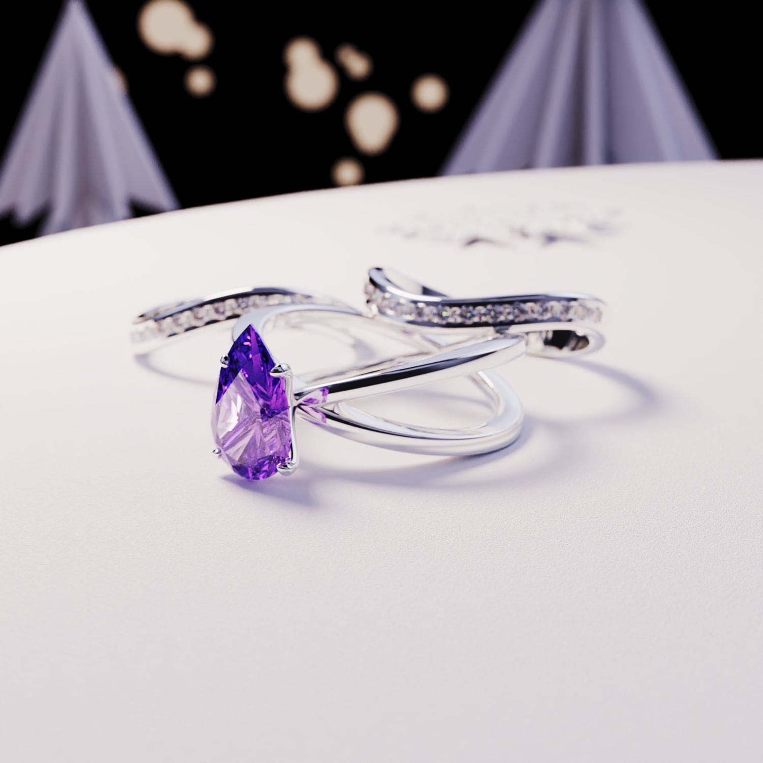Die Braut: Dreifacher 3-in-1-Set Amethystring - S925 Sterling Silber