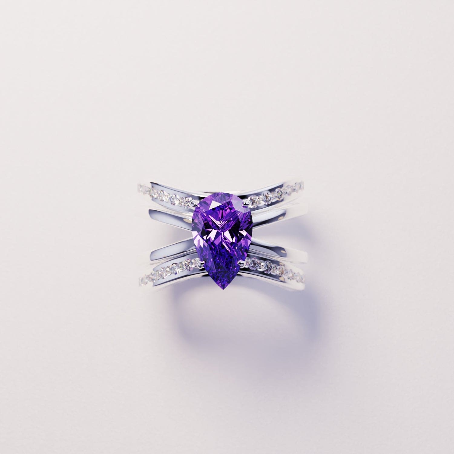 Die Braut: Dreifacher 3-in-1-Set Amethystring - S925 Sterling Silber