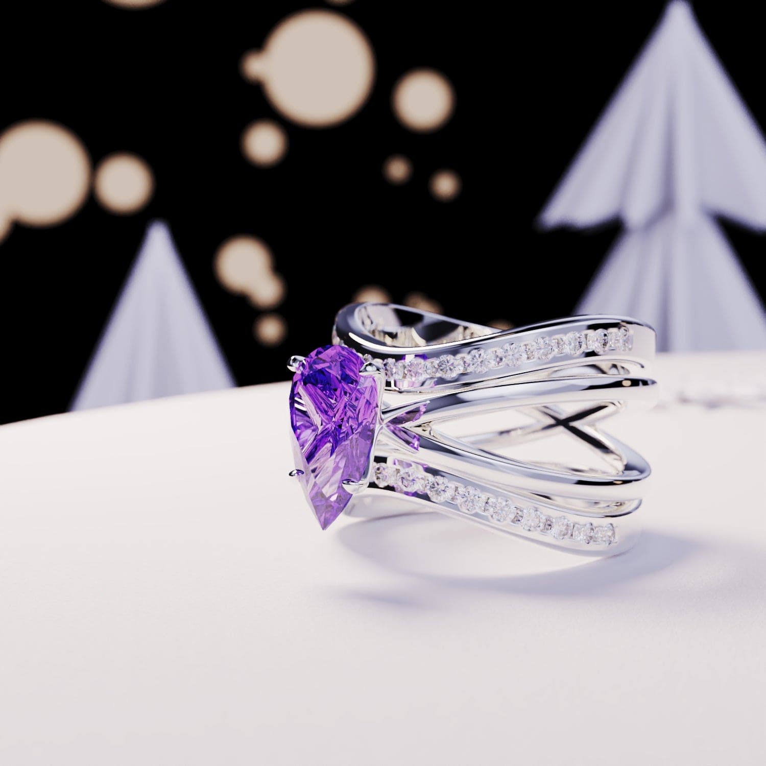 Die Braut: Dreifacher 3-in-1-Set Amethystring - S925 Sterling Silber