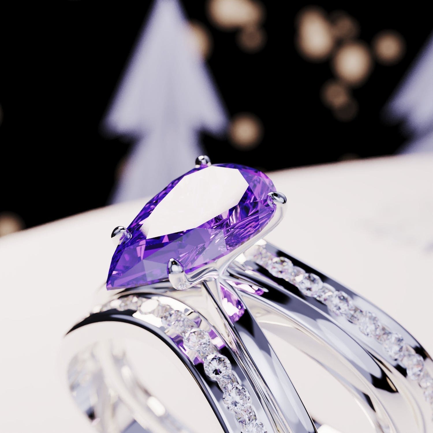 Die Braut: Dreifacher 3-in-1-Set Amethystring - S925 Sterling Silber