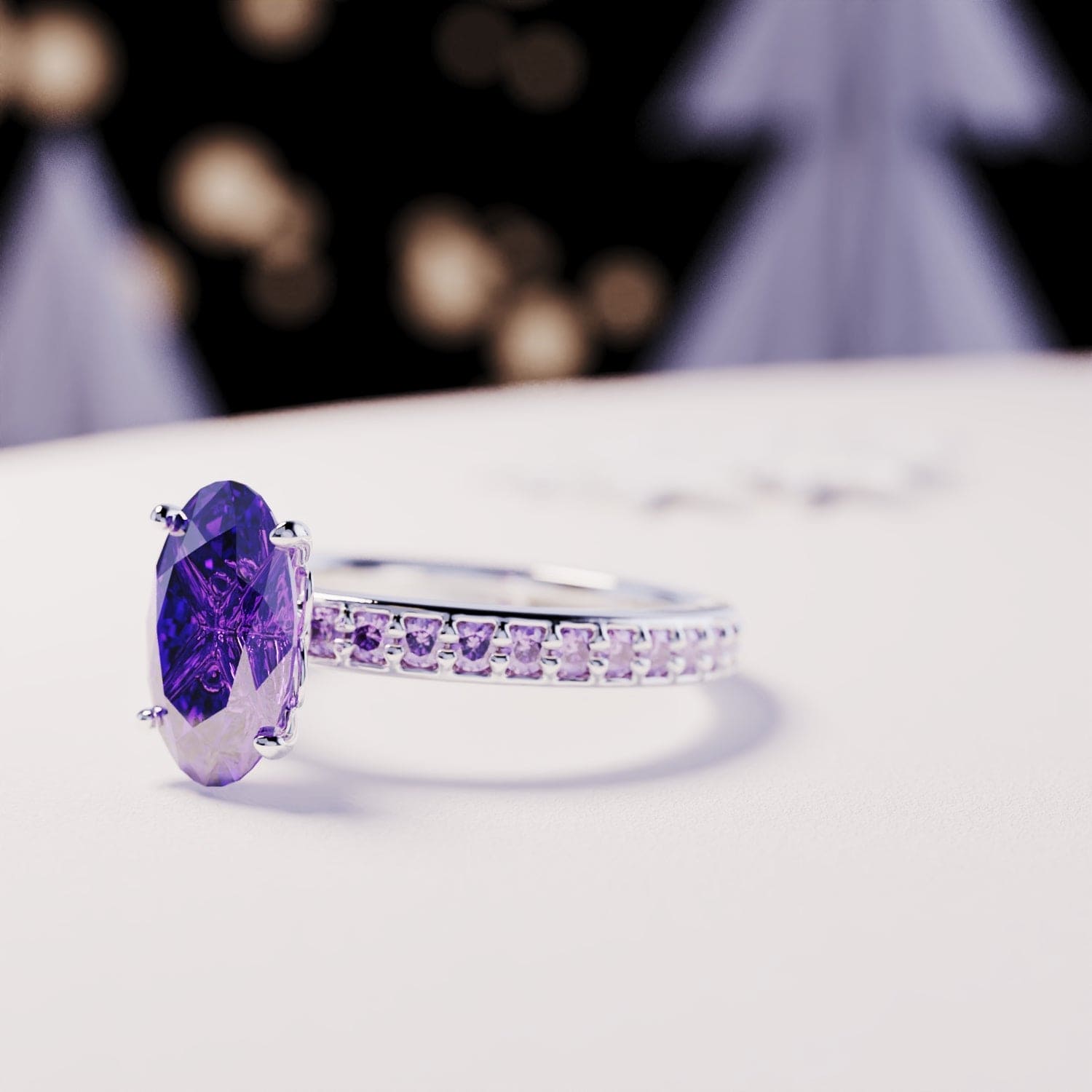 Lumine Grace: Ovaal Geslepen Amethist Ring - S925 Sterling Zilver