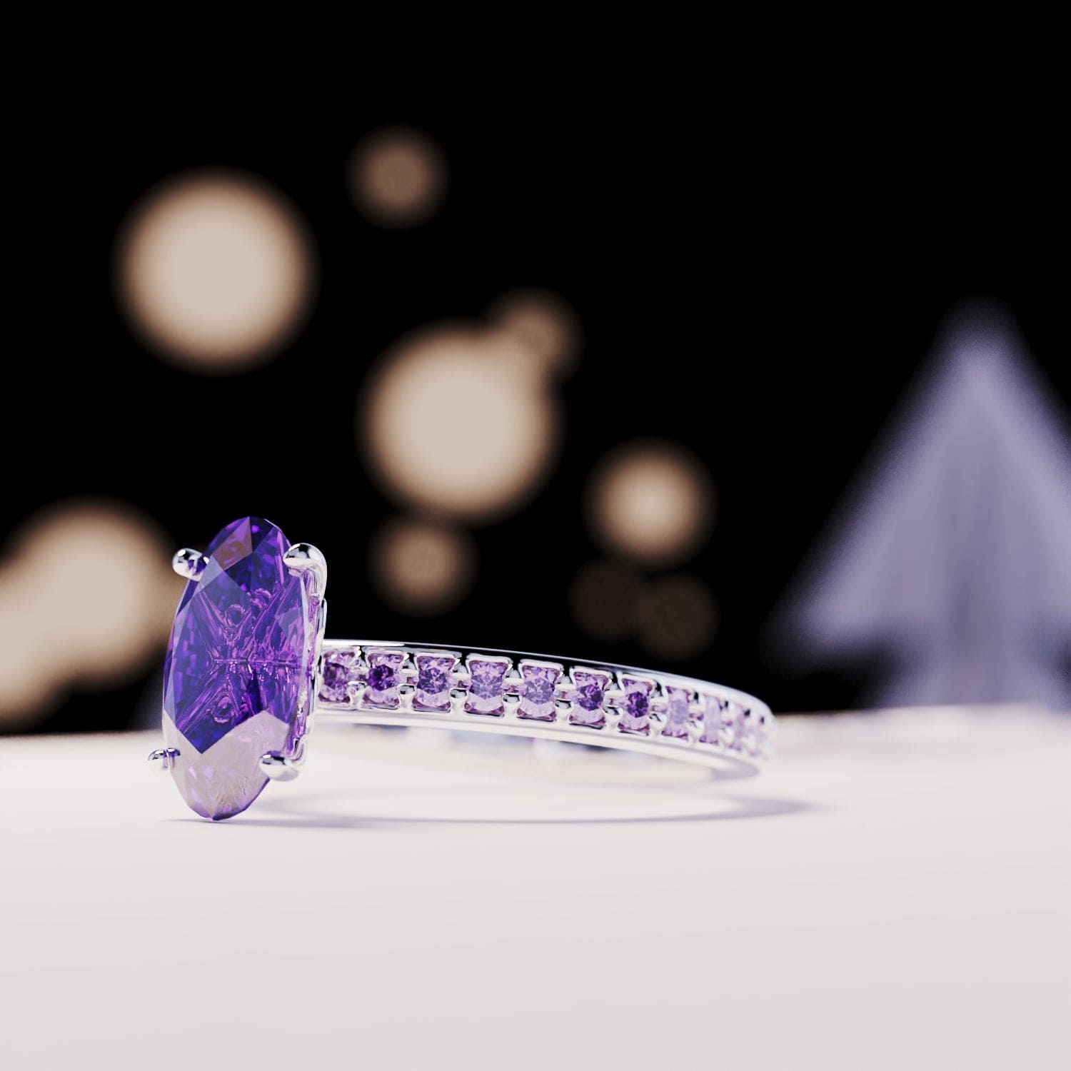 Lumine Grace: Ovaal Geslepen Amethist Ring - S925 Sterling Zilver