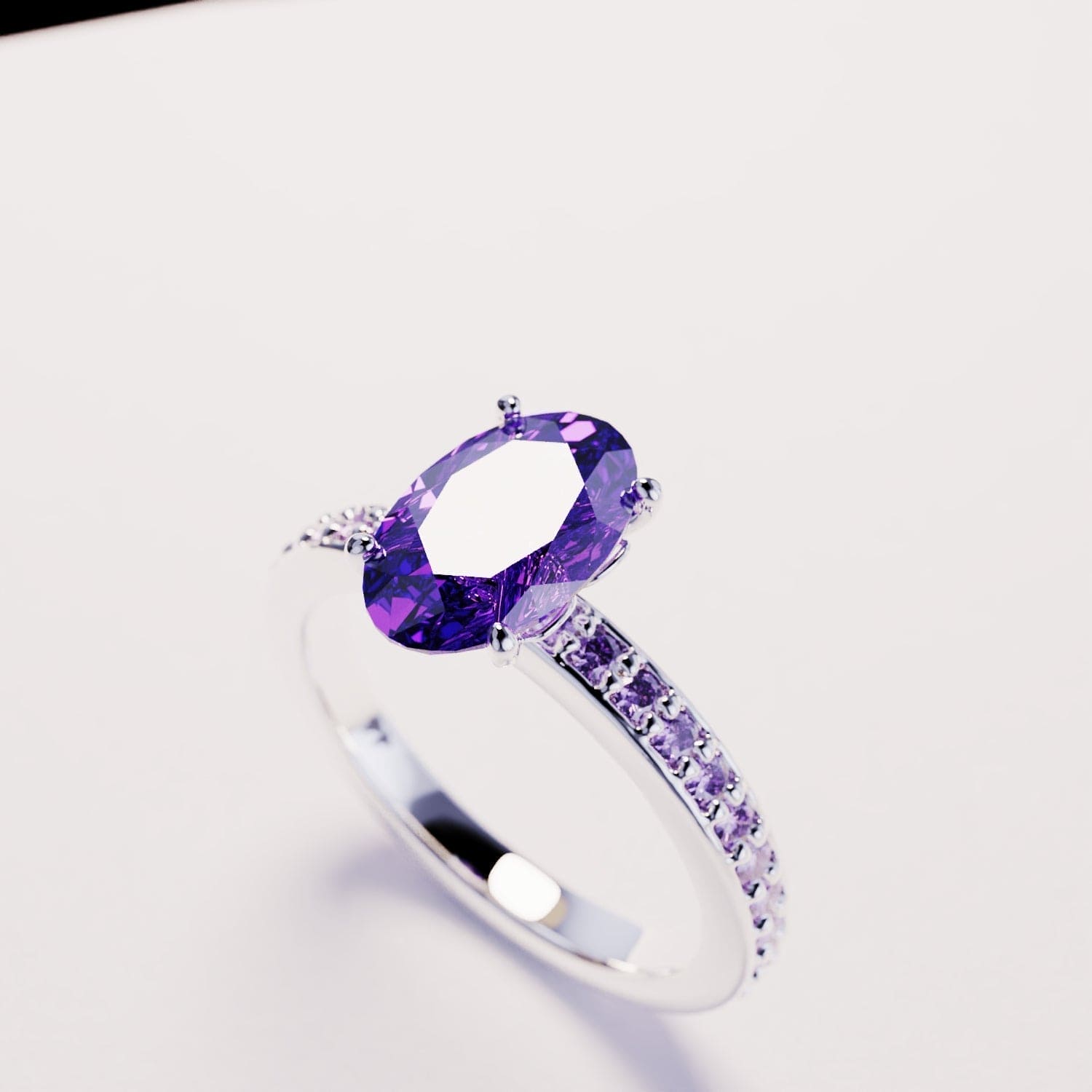 Lumine Grace: Ovaal Geslepen Amethist Ring - S925 Sterling Zilver
