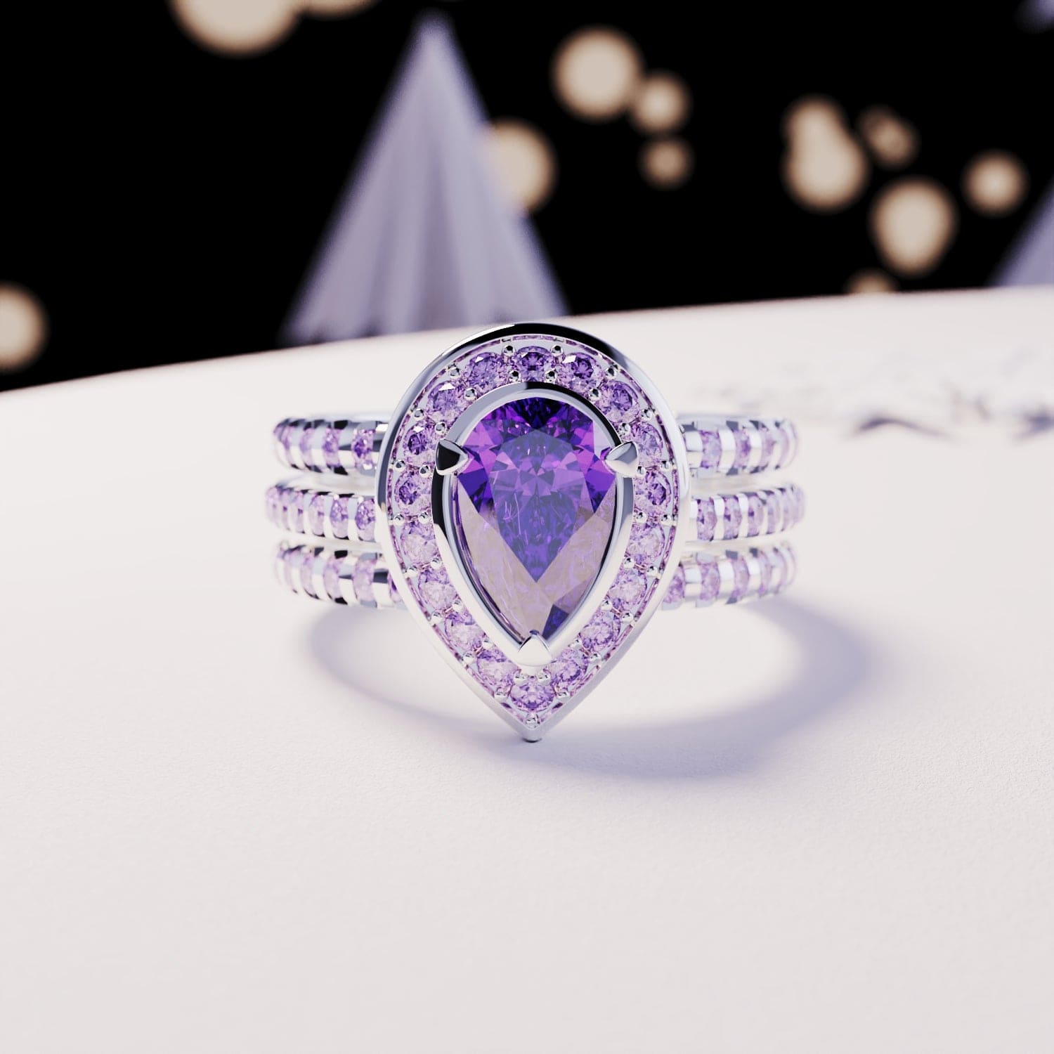Violet Tear: Pear Cut Amethyst Ring - S925 Sterling Silver