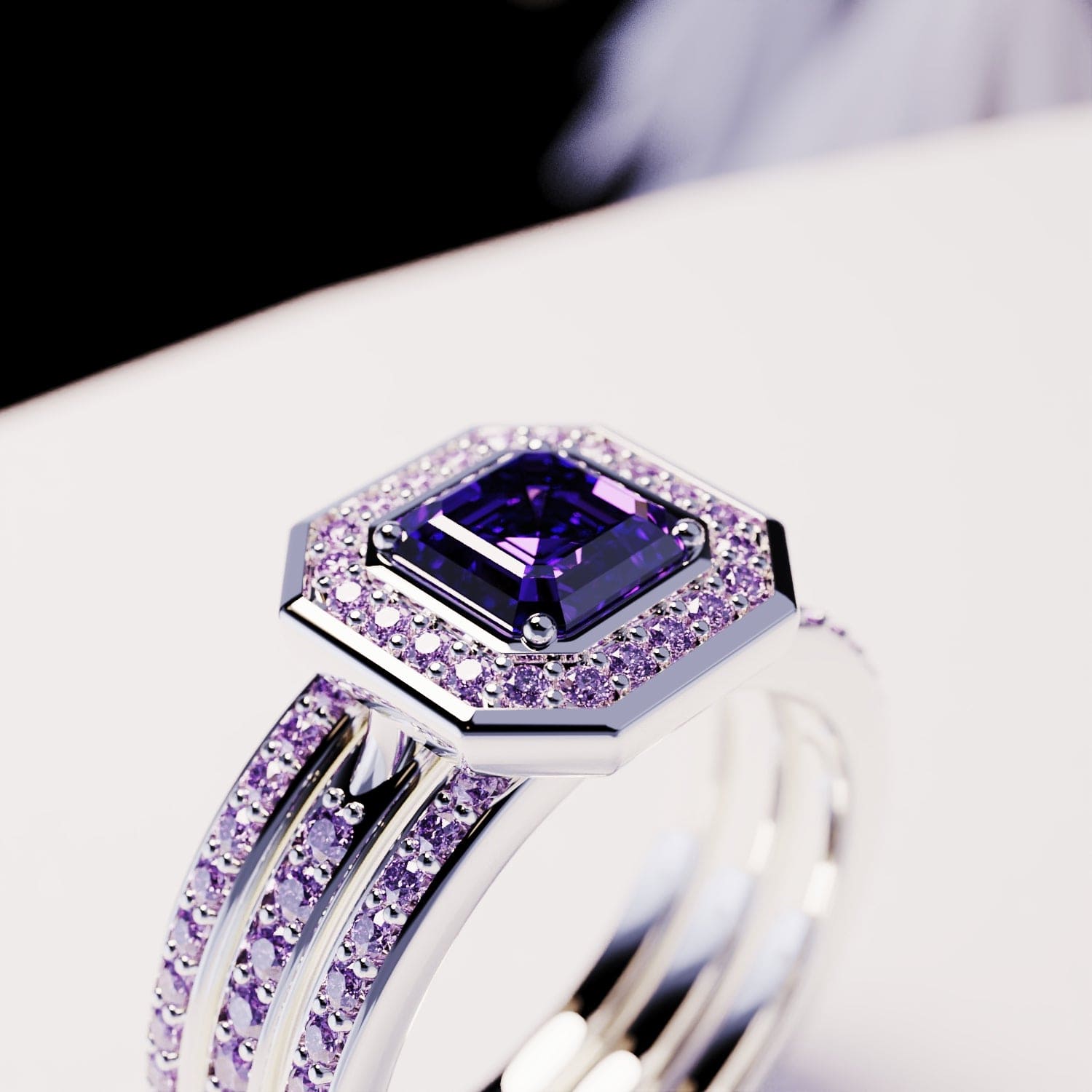 Devotion: Smaragdschliff-Amethyst 3-in-1-Ring-Set – S925 Sterling Silber