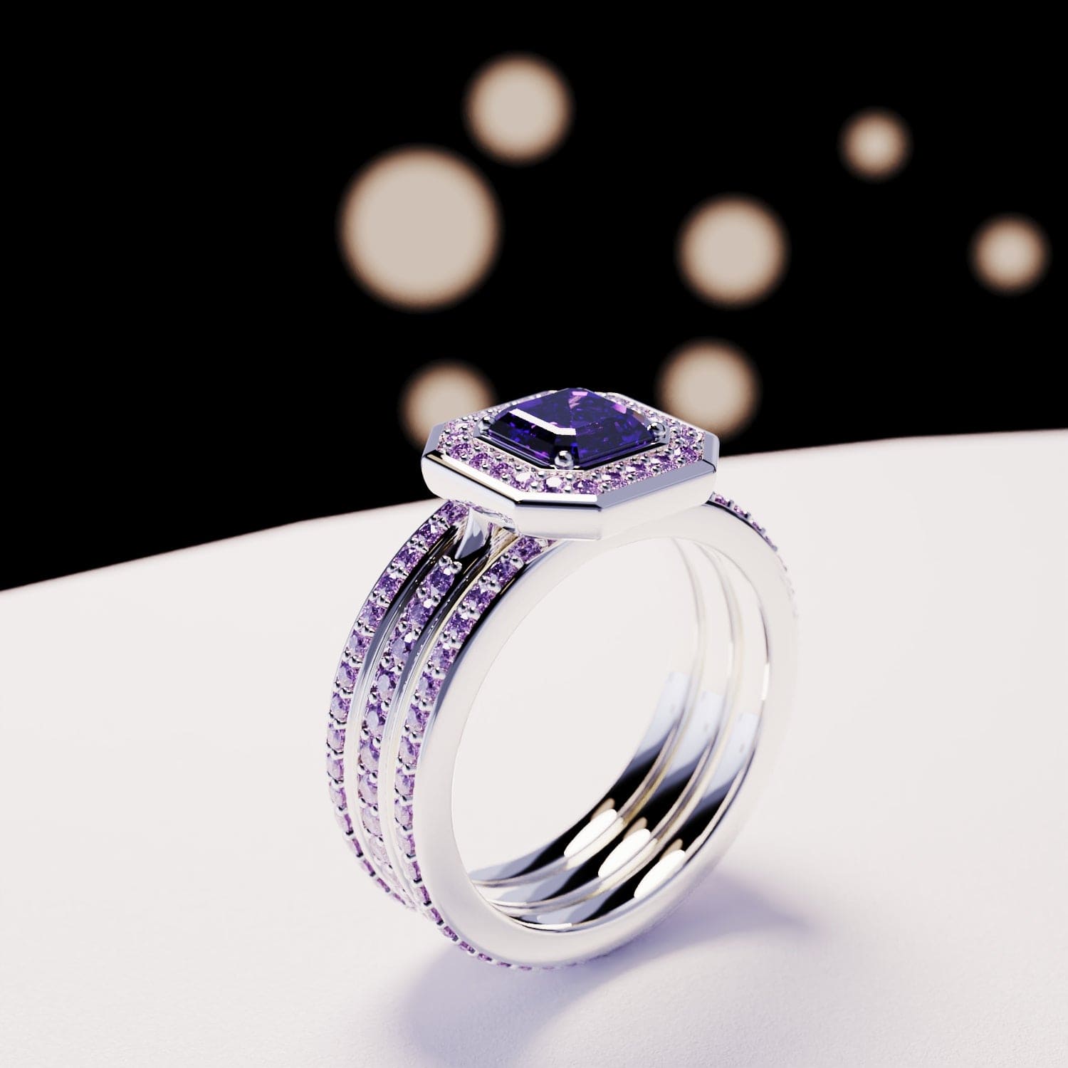 Devotion: Smaragdschliff-Amethyst 3-in-1-Ring-Set – S925 Sterling Silber