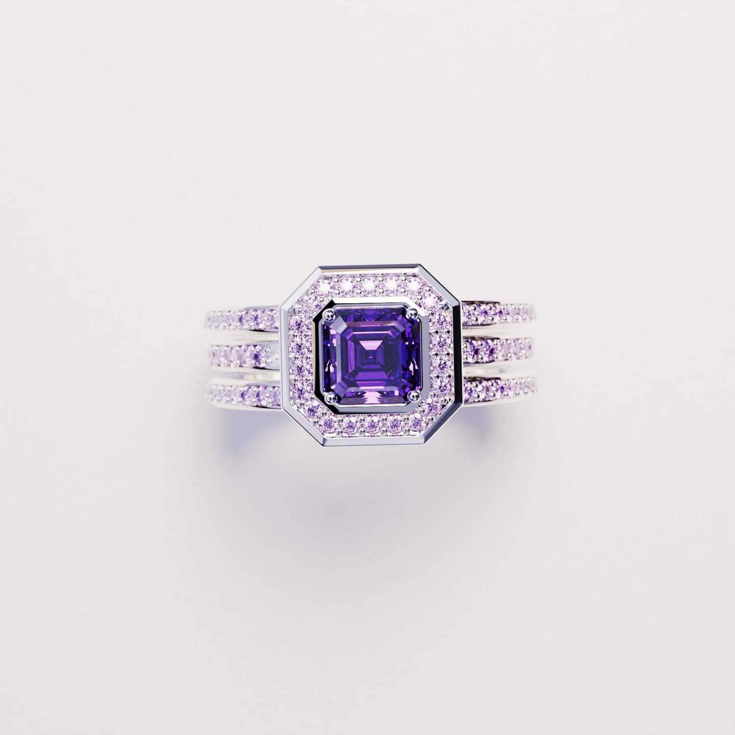 Devotion: Smaragdschliff-Amethyst 3-in-1-Ring-Set – S925 Sterling Silber