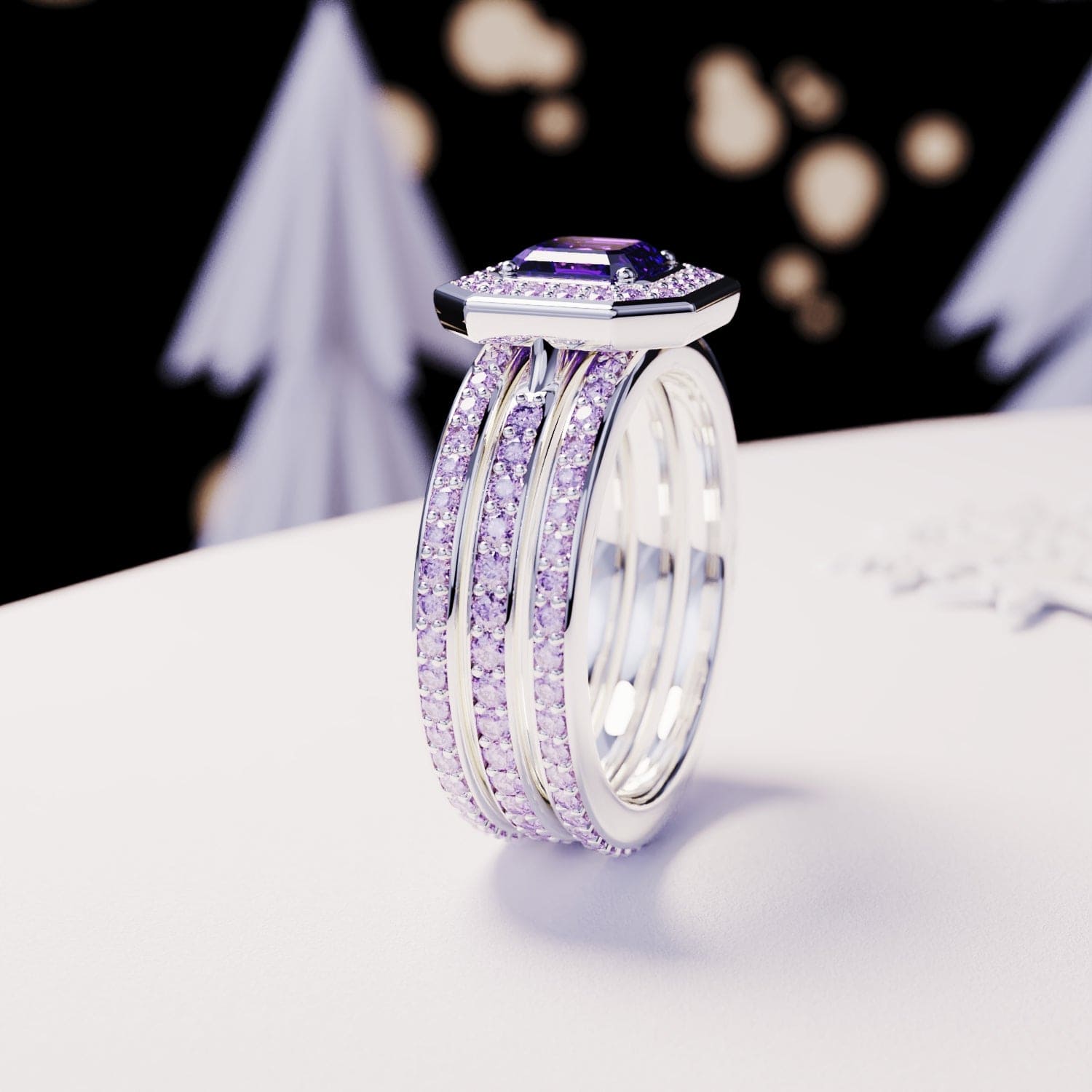 Devotion: Smaragdschliff-Amethyst 3-in-1-Ring-Set – S925 Sterling Silber
