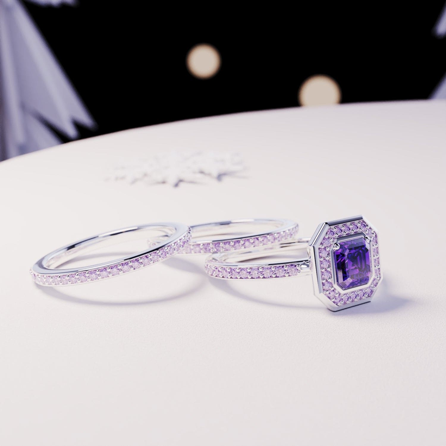 Devotion: Smaragdschliff-Amethyst 3-in-1-Ring-Set – S925 Sterling Silber