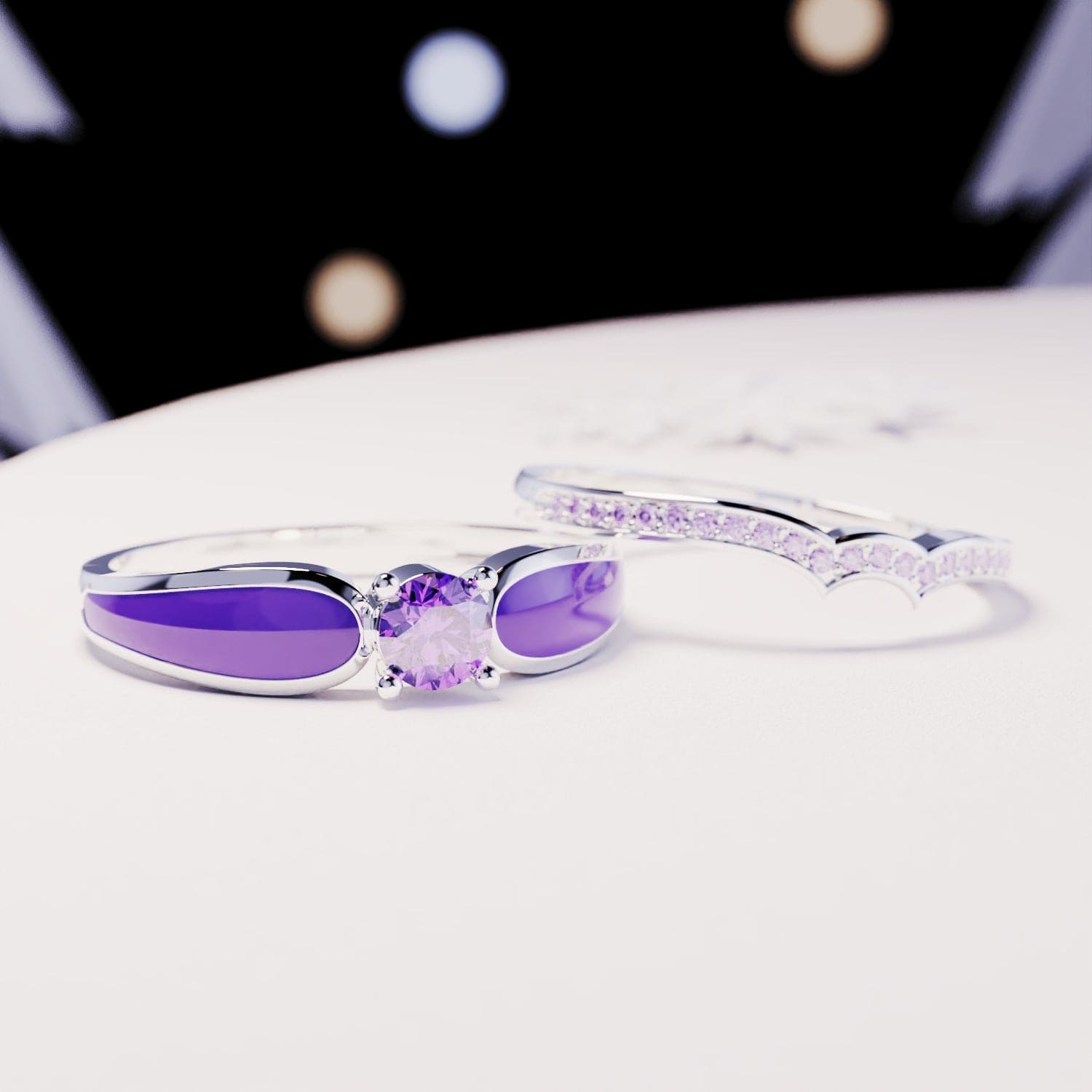 Violet Lagoon: 2-teiliger Ring-Set – S925 Sterling Silber