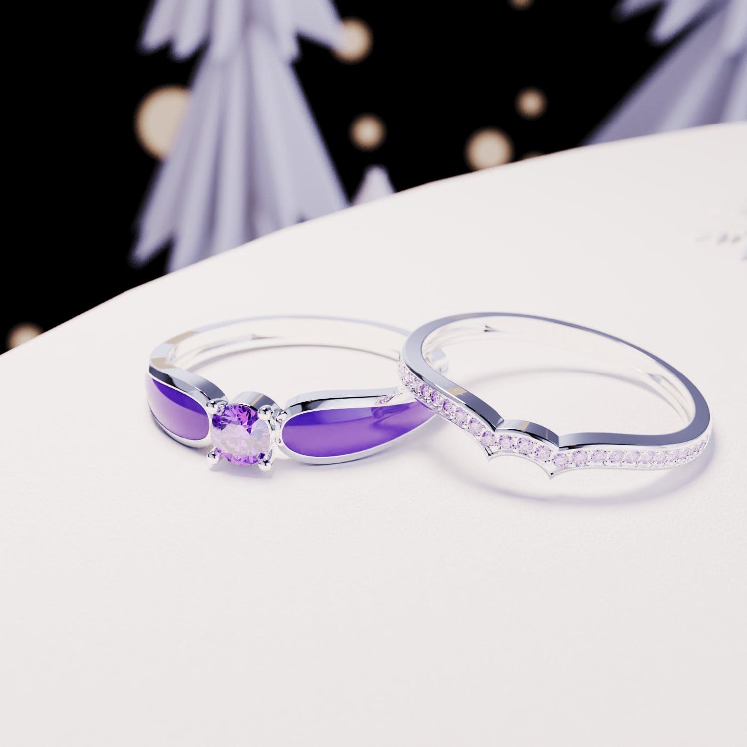 Violet Lagoon: 2-teiliger Ring-Set – S925 Sterling Silber