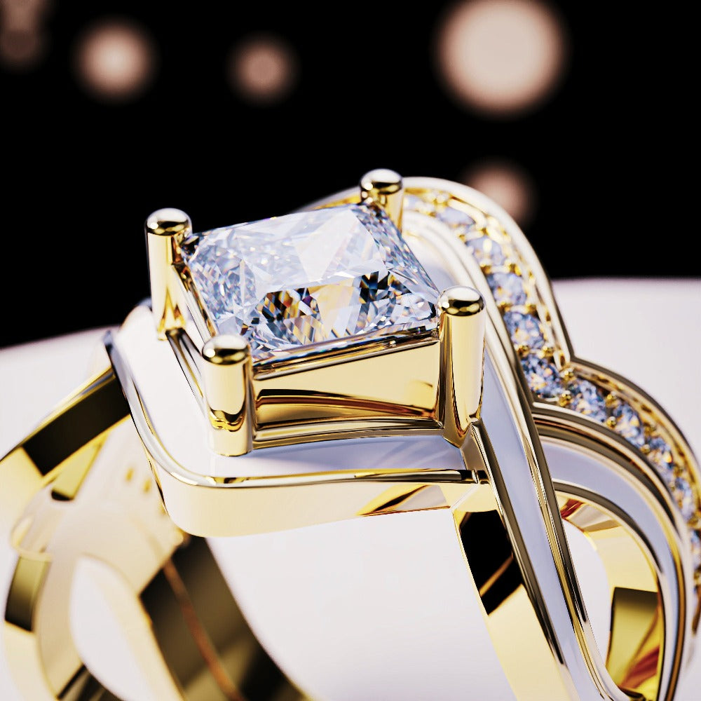 Die Schneewelle: Zweiteiliger Diamantring – 18 Karat Gold Vermeil