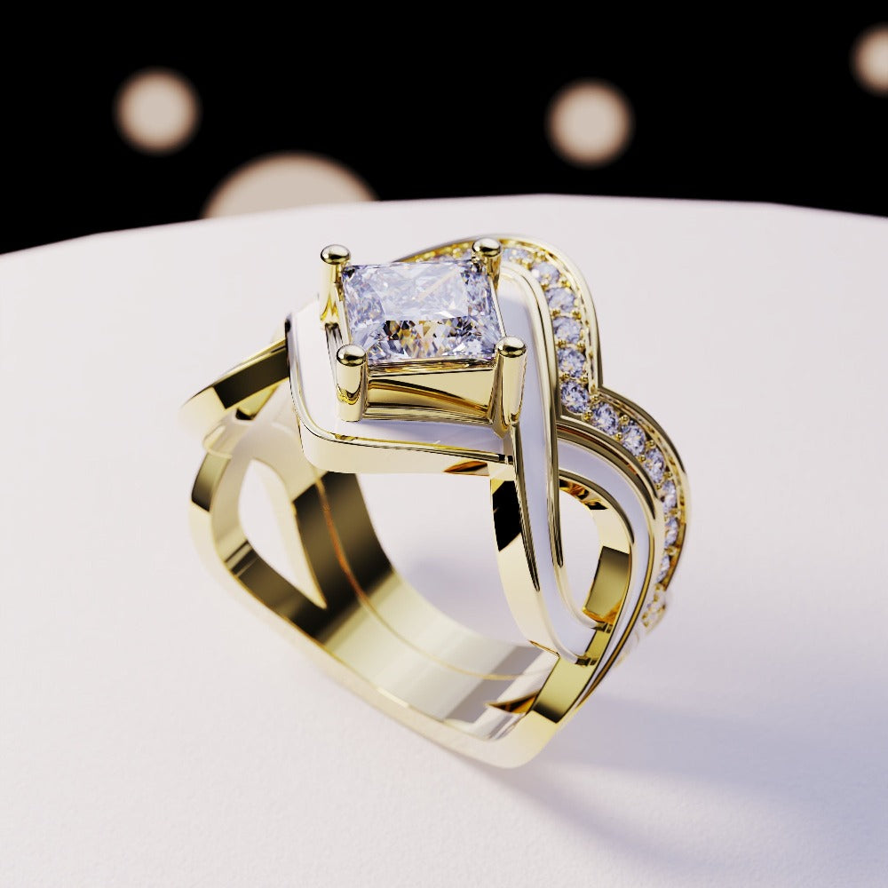 Die Schneewelle: Zweiteiliger Diamantring – 18 Karat Gold Vermeil