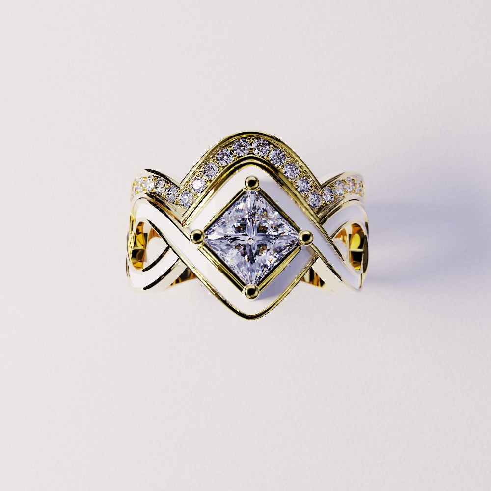 Die Schneewelle: Zweiteiliger Diamantring – 18 Karat Gold Vermeil