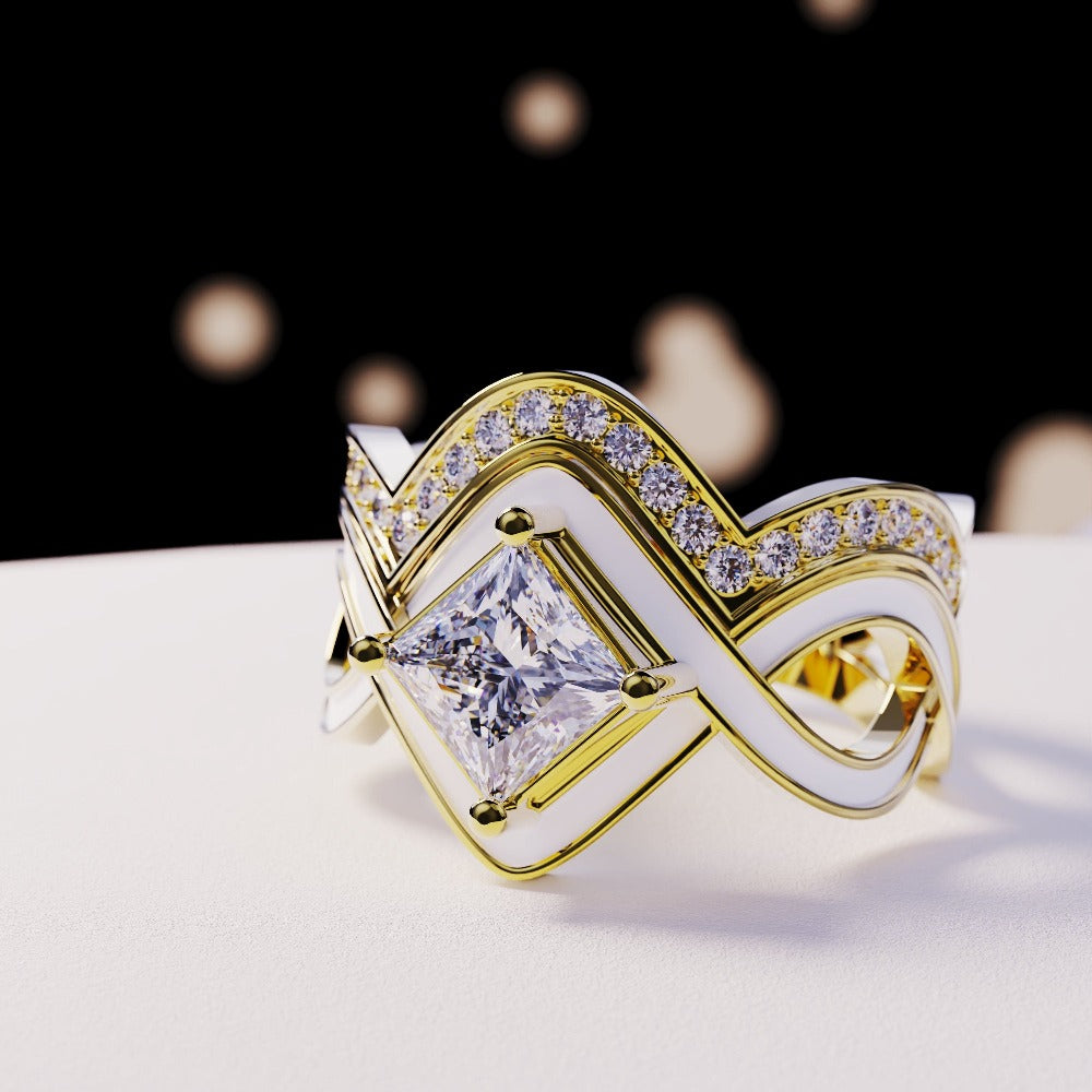 Die Schneewelle: Zweiteiliger Diamantring – 18 Karat Gold Vermeil