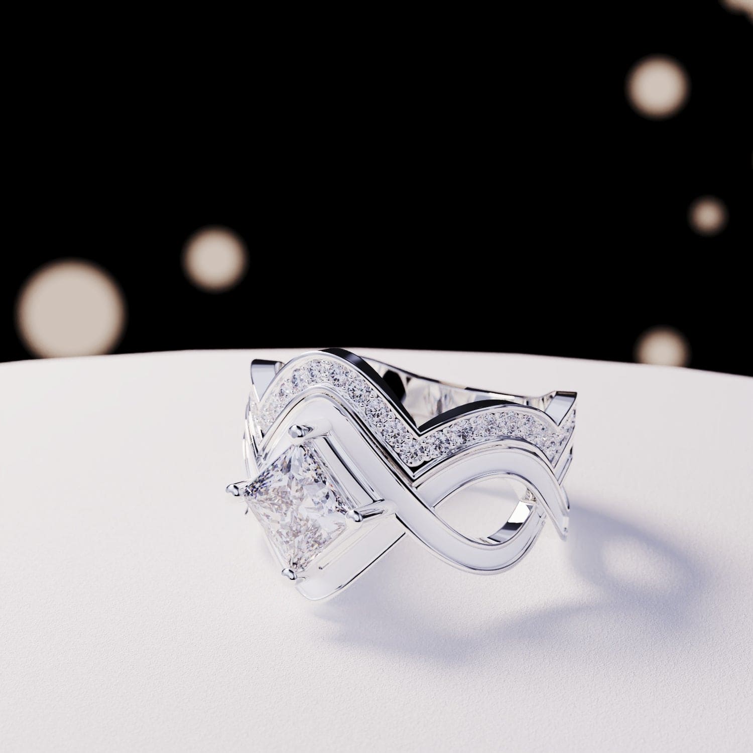Die Schneewelle: 2-teiliger Ringsatz – S925 Sterling Silber