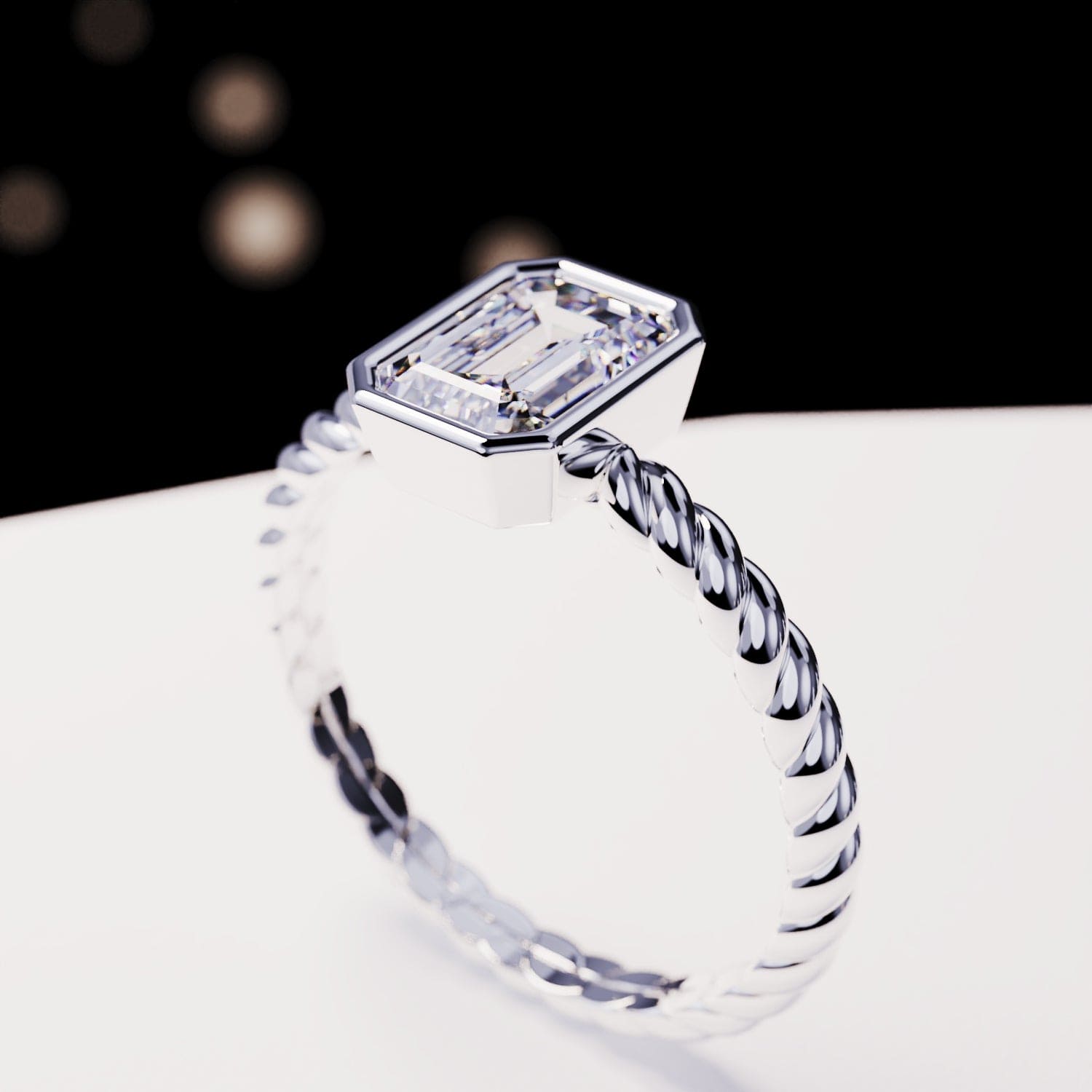 Der Solitär: Smaragdschliff-Diamantring - S925 Sterling Silber
