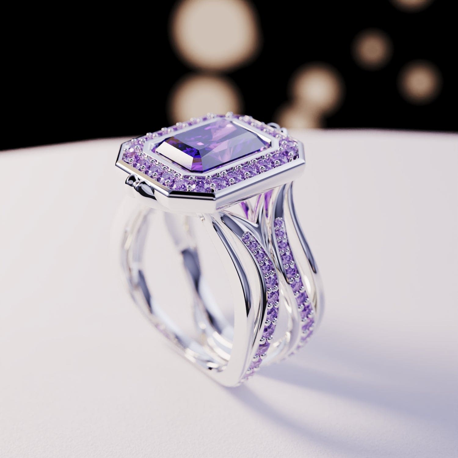 Violet Crown : Bague Améthyste Taille Émeraude - Argent Sterling S925