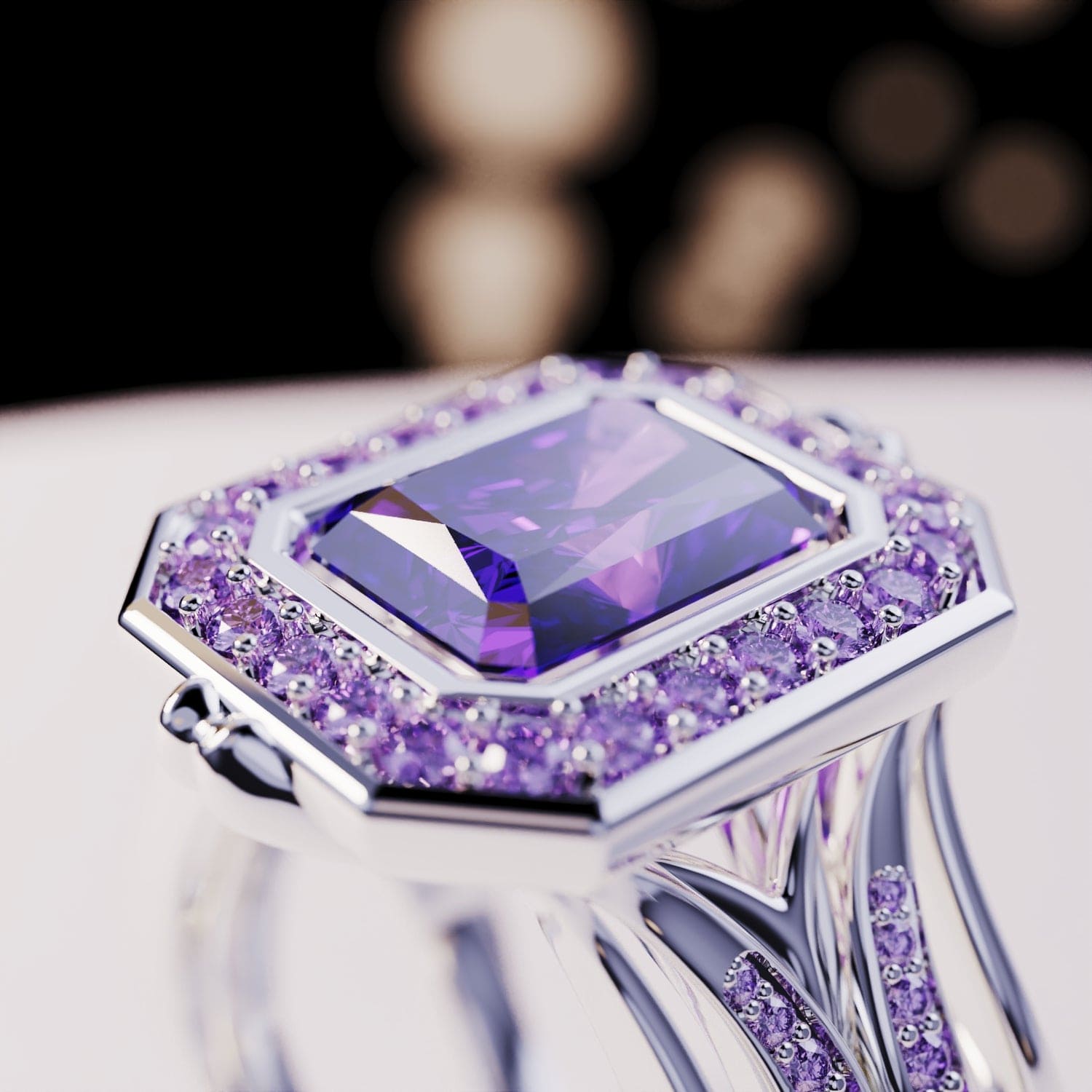 Violet Crown : Bague Améthyste Taille Émeraude - Argent Sterling S925