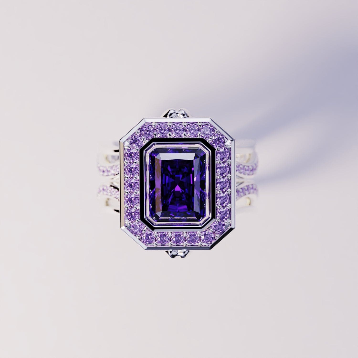 Violet Crown : Bague Améthyste Taille Émeraude - Argent Sterling S925