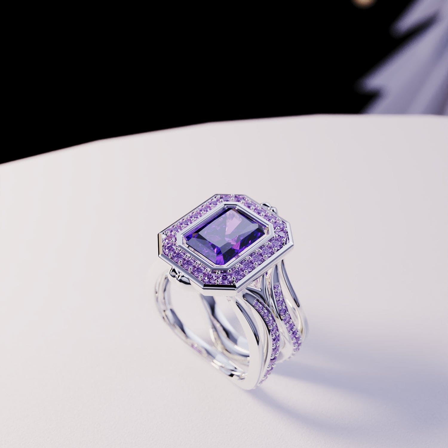 Violet Crown : Bague Améthyste Taille Émeraude - Argent Sterling S925