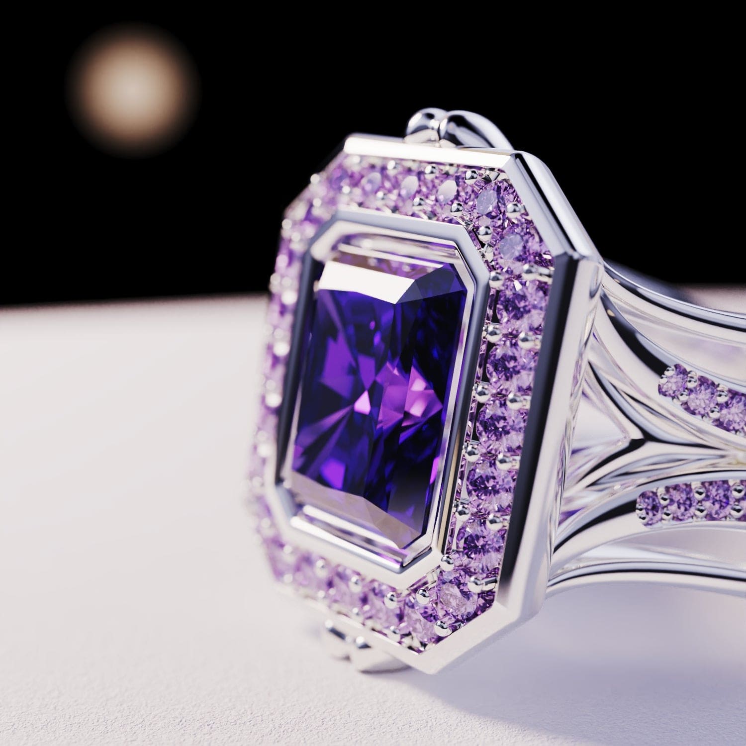 Violet Crown : Bague Améthyste Taille Émeraude - Argent Sterling S925