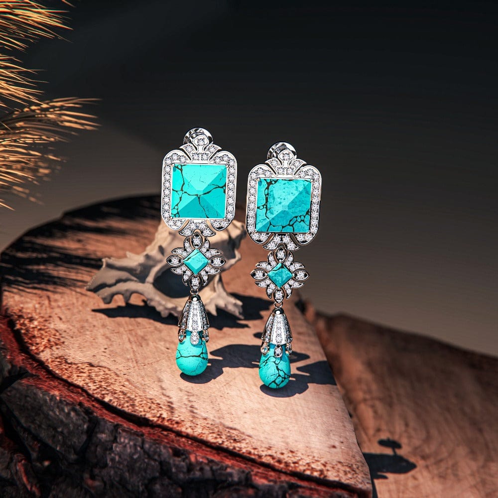 Türkisfarbener Meeresboden: Ethische Diamant-Tropfenohrringe - S925 Sterling Silber